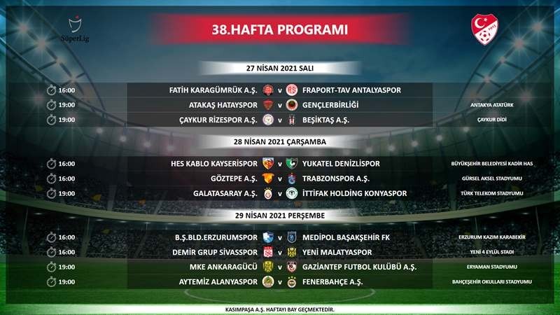 38.Hafta 28.04.2021 16:00 Çarşamba: Kayserispor-Denizlispor