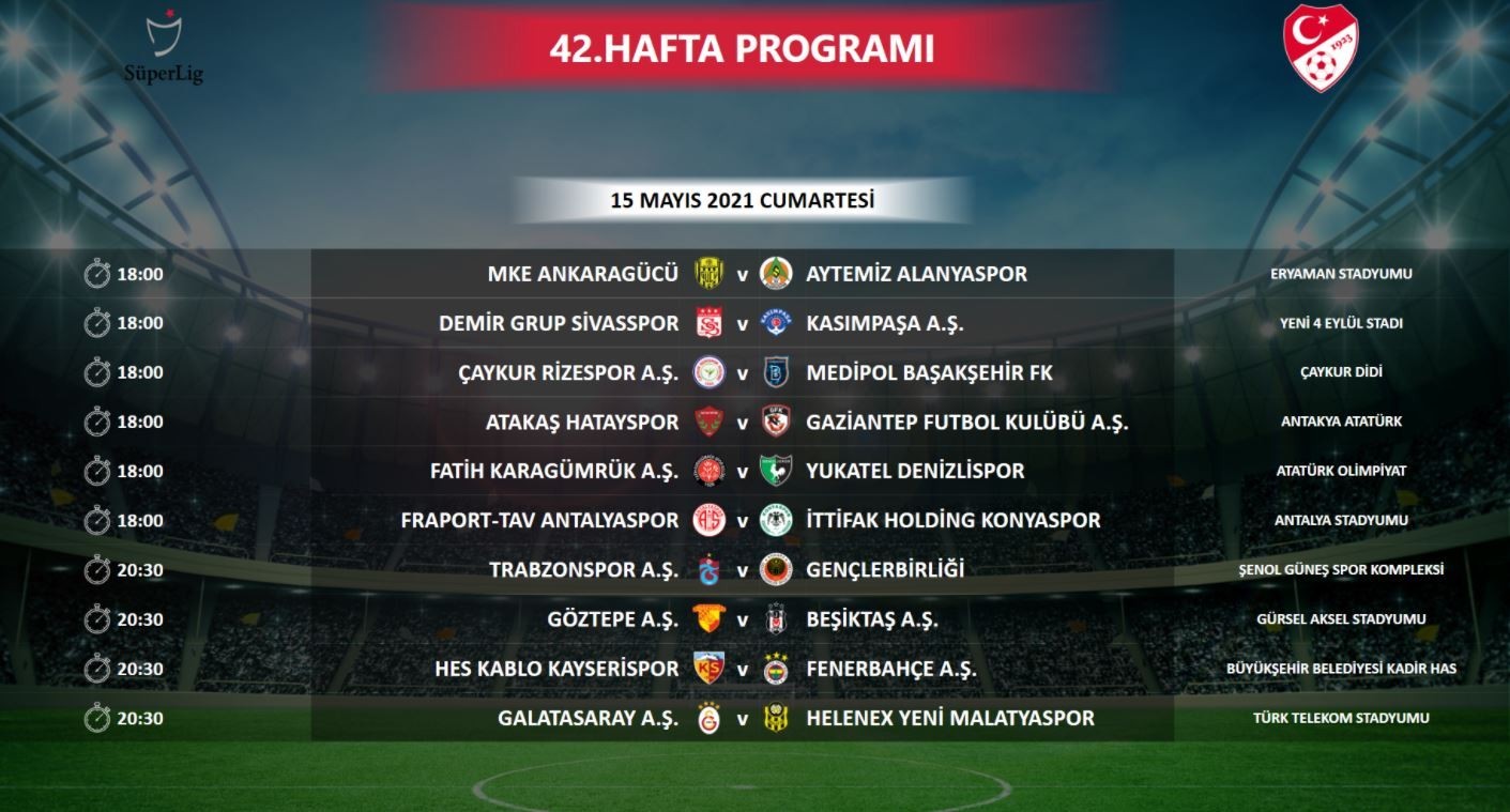 42. hafta müsabakalarının yeni programı şöyle: