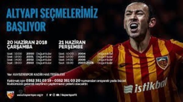Kayserispor'da Altyapı Seçemeleri 2018-2019 Başlıyor.