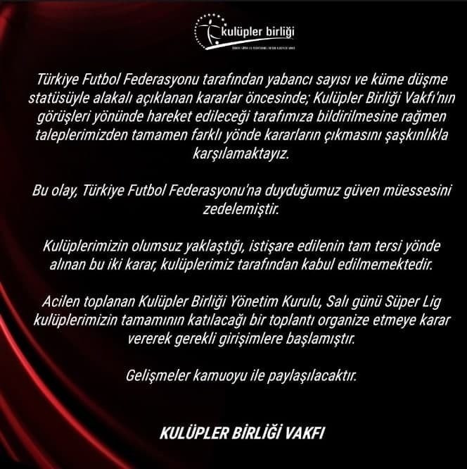 Külüpler Birliğinden Yabancı Sınırlamasına İtiraz Etti.
