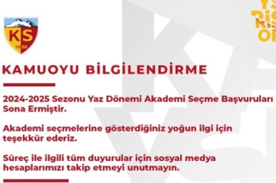 Kayserispor Akademi'den Bilgilendirme